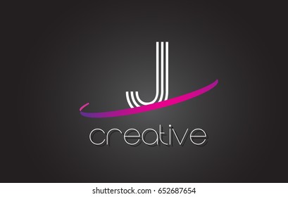 J Letter Logo with Lines Design And Purple Swoosh Vector Letters Illustration.