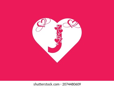 J letter logo with love icon, valentines day design template