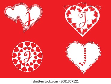 J letter logo with love icon, valentines day design template