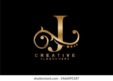 J letter logo with luxury gold floral ornament. J monogram logo, J typography. suitable for business logos, companies, beauty, fashion, boutiques, etc