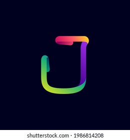 J letter logo made of multicolor gradient neon line. Vector bright icon for multimedia labels, nightlife headlines, cinema posters, casino advertisement etc.