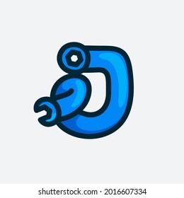 J letter logo made of a wrench. Vector typeface for repair services, tools shop identity, crafts posters, etc.