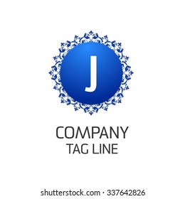 J Letter logo, Monogram design elements, Floral art Vintage logo design. Beautiful Boutique Logo Designs, Business sign, Restaurant, Royalty, Cafe, Hotel, Heraldic, Jewelry, Blue Cirlcle Vector logo