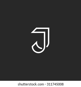 J letter logo monogram, illusion crossing thin line, black and white mockup JJ emblem for invitation card