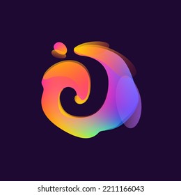 J letter logo in multicolor gradient splash blot. Negative space splash icon. Motion style rainbow glossy emblem. Perfect for cute app, modern nightlife design, vibrant advertising.
