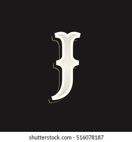 J letter logo with old serif on the dark background. Vintage vector typeface for labels, headlines, posters, cards etc.