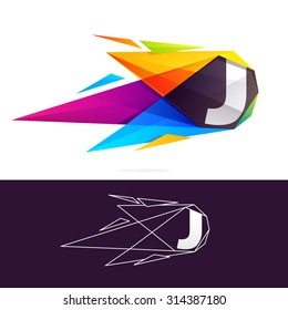 J letter logo with polygonal comet. 