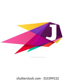 J letter logo with polygonal comet. 