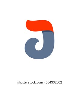 J letter logo with a red flag line. Fast speed vector script type.