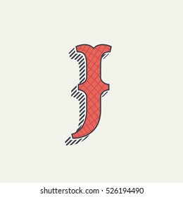 J letter logo. Retro western alphabet with line texture. Slab serif font. Vector vintage typography for your posters, sportswear, club t-shirt, banner, etc.