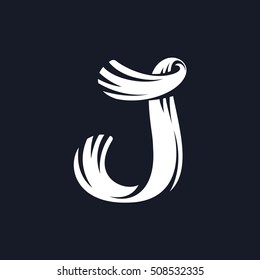 J letter logo script typeface. Handwritten brush alphabet. Old style vintage script font. White vector typeface for labels, posters and cards.
