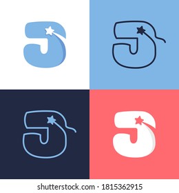 Conjunto de logotipos de letras J que consta de cola de cometa e icono de estrella espacial negativo. Perfecto para publicidad de empresa de energía, señas premium, identidad de éxito, etc.