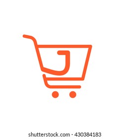 J letter logo with Shopping cart icon. Vector design element for sale tag, card, corporate identity, label or poster.