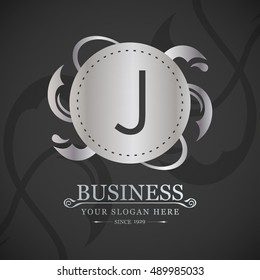 J Letter logo, Silver Monogram, line art logo design. Beautiful Boutique Logo Designs, Business sign, Restaurant, Royalty, Cafe, Hotel, Heraldic, Jewelry, Fashion, Wine. Vector illustration