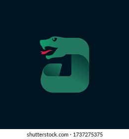 J letter logo with snake head silhouette. Vector font perfect for sport identity, danger posters and exotic company, etc.