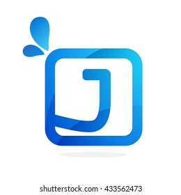 J letter logo in square with blue drops. 
