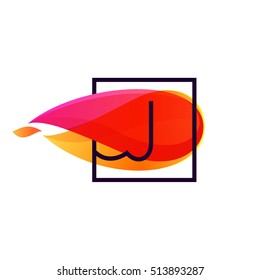 J letter logo in square frame at fire flame background. Vector typography for your posters, invitations, cards. 