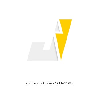 J letter logo, vector font with lightning flash power icon