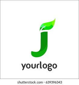 J Letter logo. Vector green alphabet set of eco letters logo with leaves
