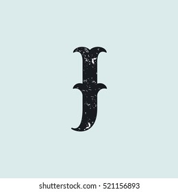 J letter logo. Vintage decorative slab serif with rough grunge texture. Vector font for western, sport or historical labels, posters etc.