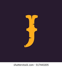 J letter logo. Vintage serif type with rough edges. Vector decorative font for horror or historical labels, posters etc.