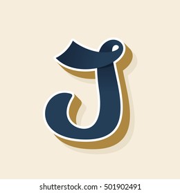 J letter logo in vintage style. Vector elements for sportswear, barber, restaurant, card, label or poster.