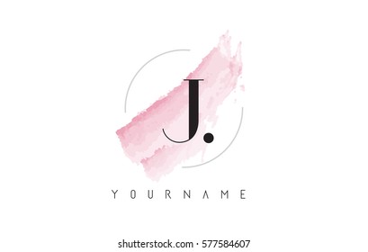 J Letter Logo With Watercolor Pastel Aquarella Brush Stroke And Circular Rounded Design. 