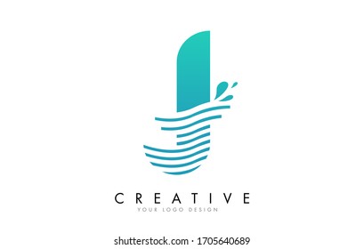 Logotipo de letra J con Waves y naftalos de agua Ilustración vectorial de diseño.