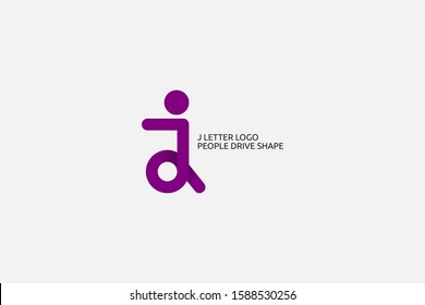 J Letter Logo. Wheelchair Person. People Driving Logo.  