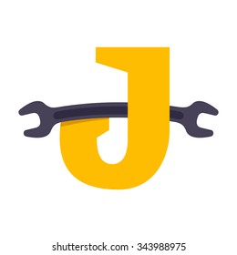 J letter logo with wrench. Vector repair design template elements for your application or corporate identity.