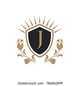 J letter luxury crest logo with rose flower unique eps 10 eps 8