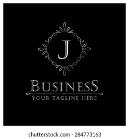 J letter Luxury Logo template flourishes calligraphic elegant ornament lines. Business sign, identity for Restaurant, Royalty, Cafe, Hotel, Heraldic, Jewelry, Fashion and other vector illustration