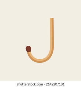 J Brief mit Streichholz gemacht. Vectorhölzerner Stechmückenstich, einzelne Schriftart