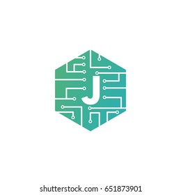 J Letter, Modern Chip Connection Logo Template Design