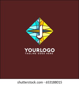 J letter mosaic in the circle logo. sea stones. bright vector