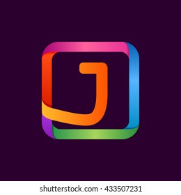 J letter neon logo in square. 