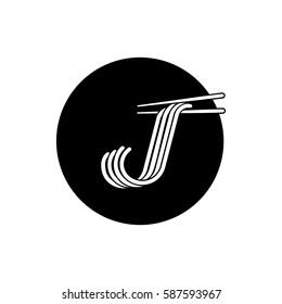 j letter noodle logo with chopstick