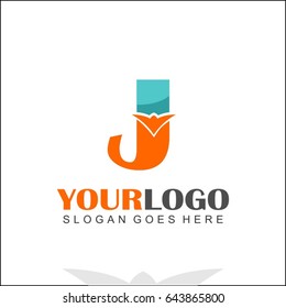 J letter orange bird design logo in blue color. Branding identity for Finance, Accountancy, Law, Hotel, Tech, Bank