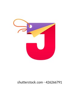 J letter with paper folded corner and sale tag. Vector paper style typeface for best price tag. Sale sticker icon for card, special offer tag, corporate identity, label or poster.