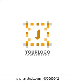 J letter pixel tech logo vector illustration