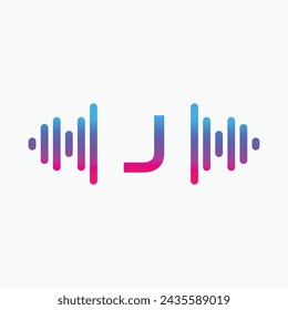 J letter with Pulse music player element. Logo template electronic music, equalizer, store, dj, nightclub, disco. Audio wave logo concept, Multimedia Technology themed, Abstract Shape vector