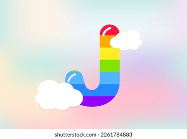 J Letter Rainbow patterns design, abstract rainbow letter for kids, love, family and scholl concept vector illustration design