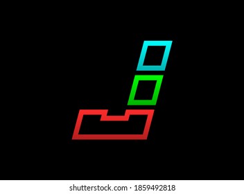 J letter rgb logo, vector desing font .Dynamic split red, green, blue color on black background. For social media,design elements, creative poster, web template and more