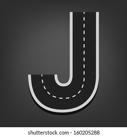 J letter. Road font
