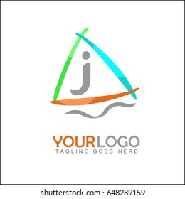 j Letter and sail boat logo vector.