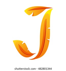 J letter, stylization of feathers. J logo. J icon