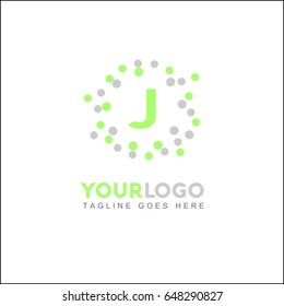 J Letter Tech Brand Identity. Abstract Pixel Logo Design Element