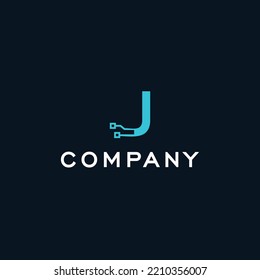 J Carta diseño del logo de tech dot para símbolos de tecnología, internet, sistemas, inteligencia artificial y computadoras