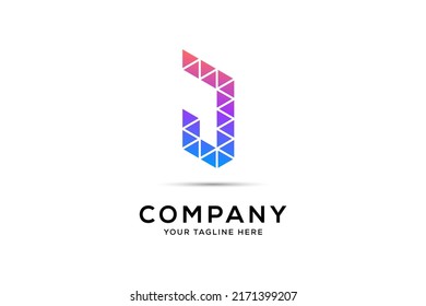 J Letter Technology Logo Colorful Triangle Pattern Design. J Letter Logo Design Template.