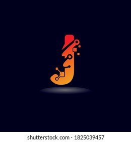 J Tecnología de carta Diseño de logotipos, red de concepto creativo Plantilla de vectores